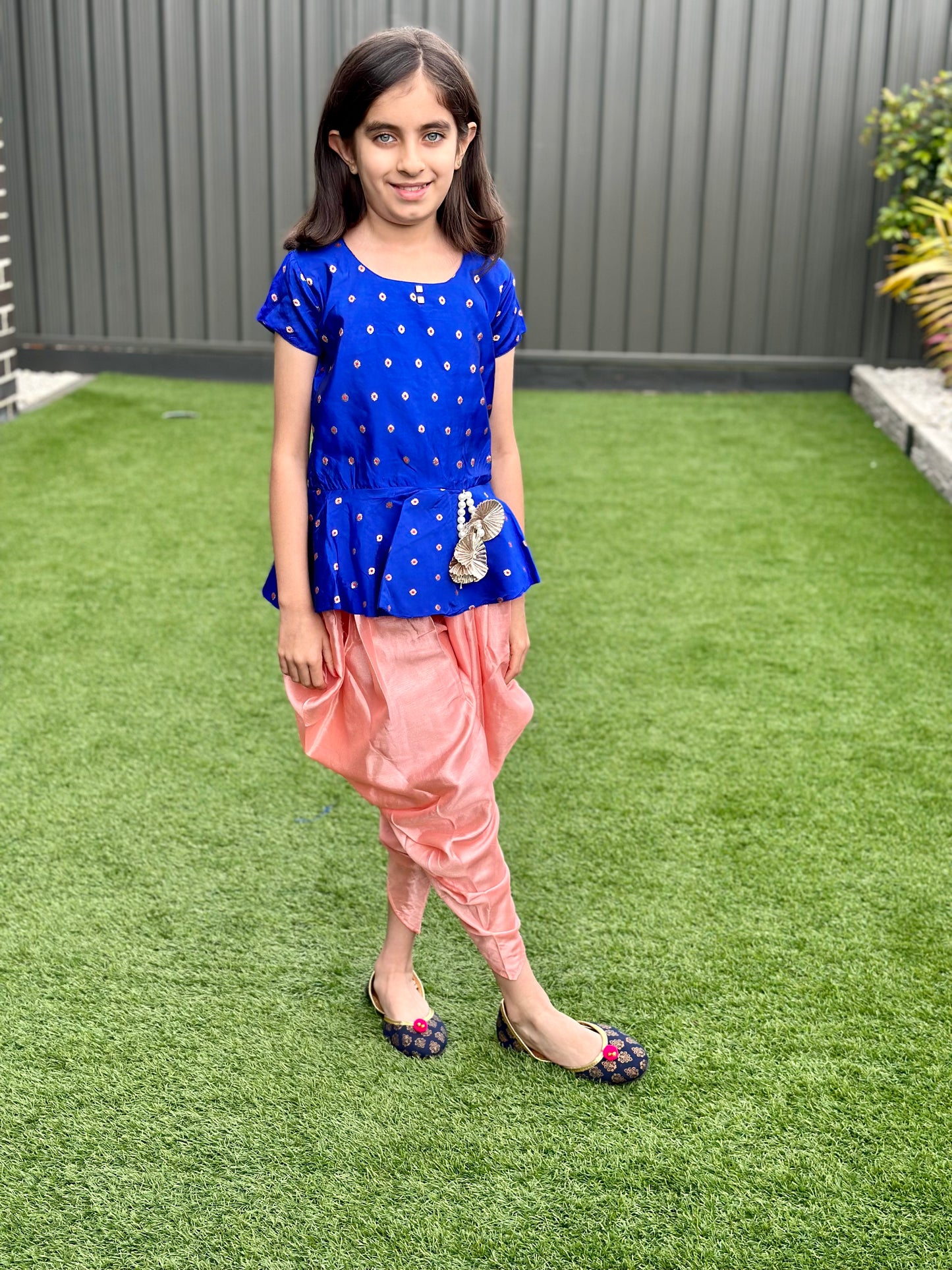 Fancy brocade top and silk Dhothi Set