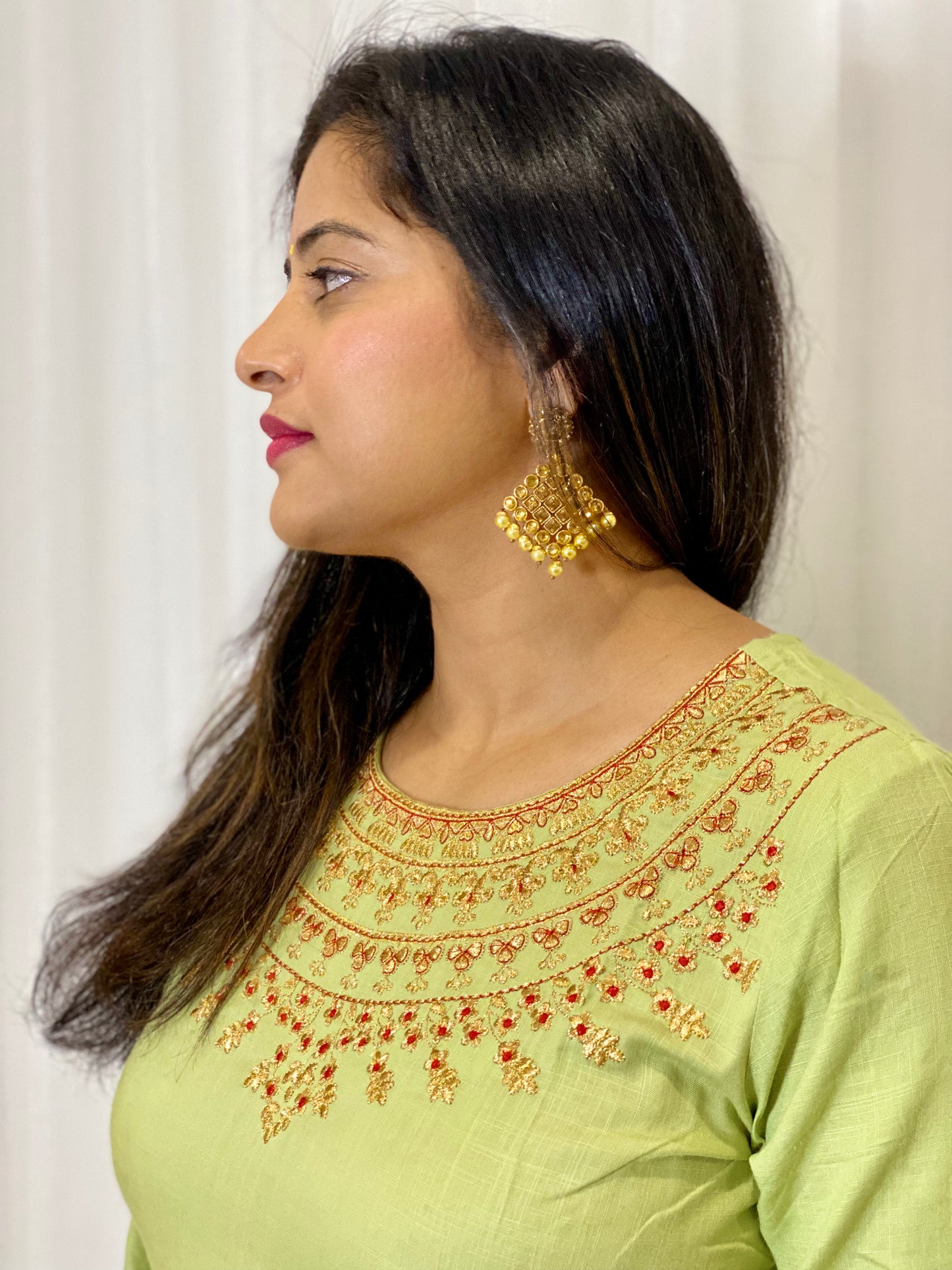 Embroidered Green Cotton Anarkali