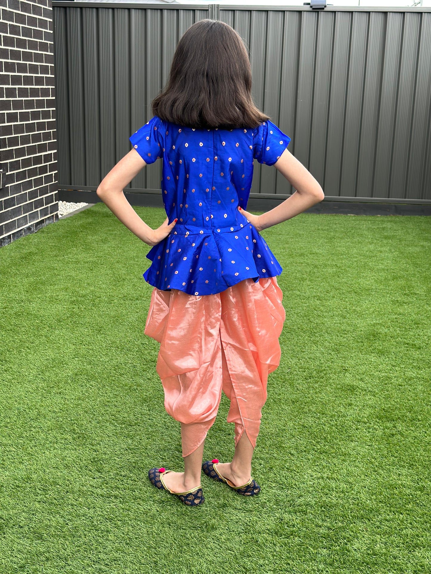 Fancy brocade top and silk Dhothi Set