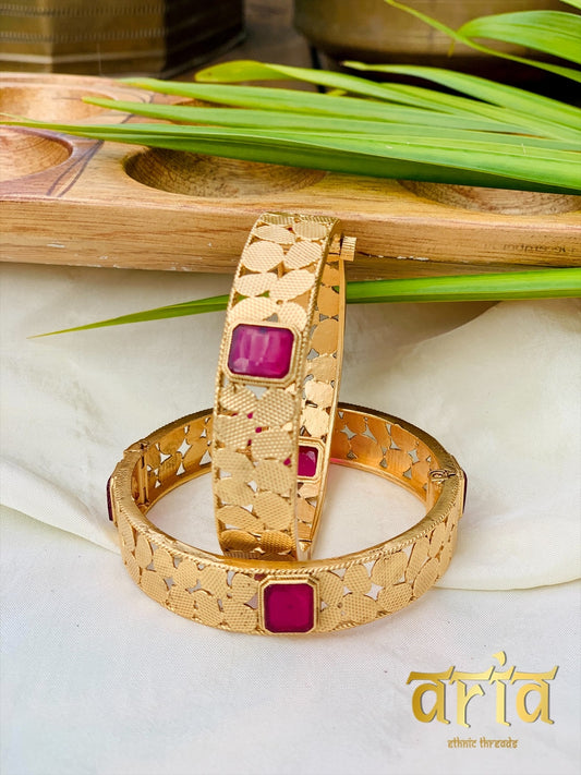 Golden Kada Bangles - Ruby Red