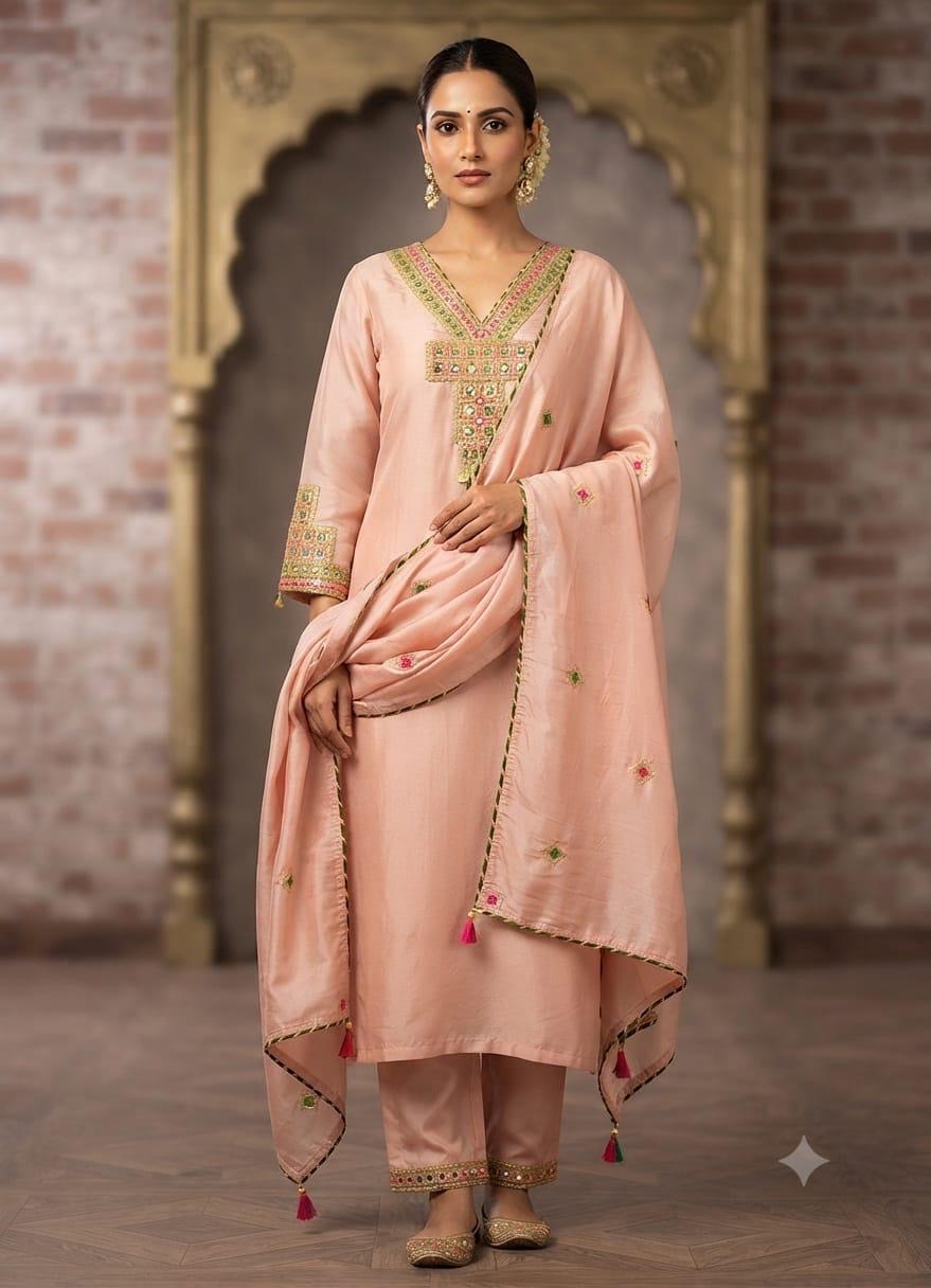 Blush Peach Embroidered Salwar Set