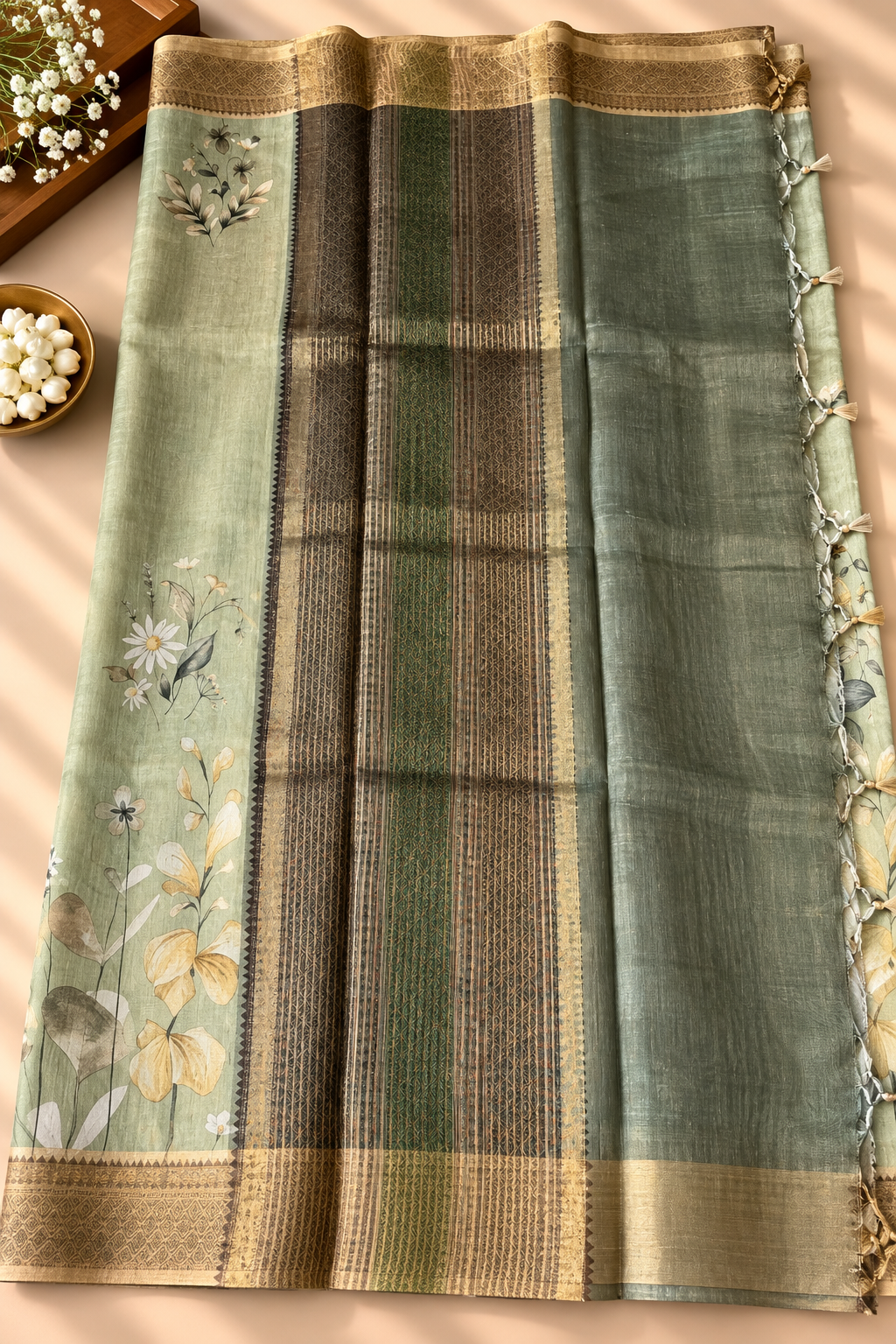 Floral Tissue Saree with Gold Border