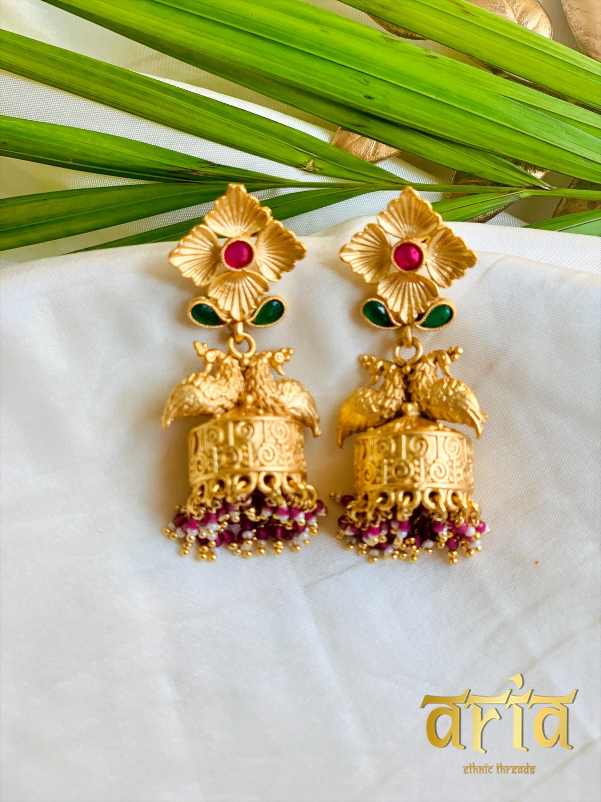 Temple Design Peacock Jhumkas