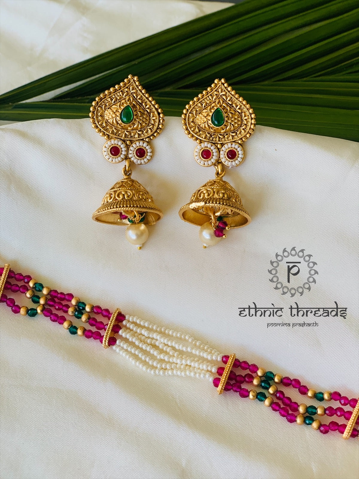 Temple Long Necklace Set- Ruby Stones