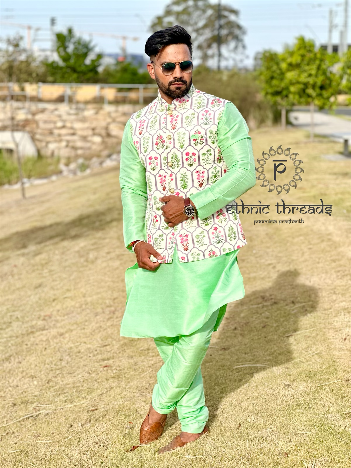 Raw Silk Mens Long Kurta with Jacket