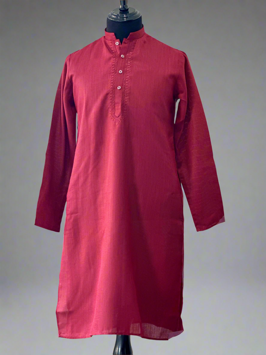 Cotton Mens Long Kurta- Maroon