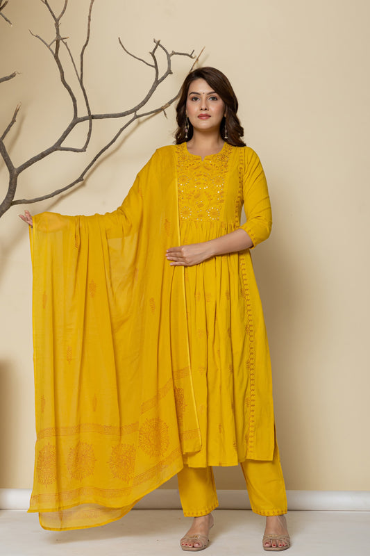 Cotton Anarkali Kurta Set with Dupatta