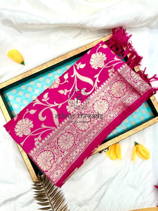 Semi Banarasi Dupatta - Hot Pink