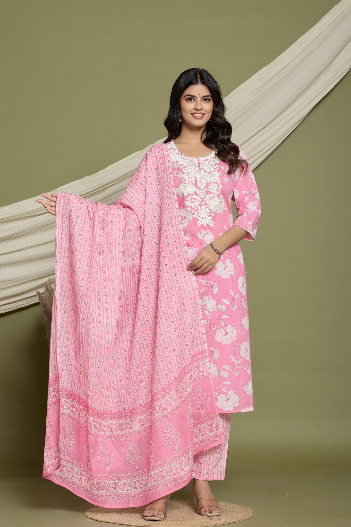 Baby Pink Block Printed Salwar Set