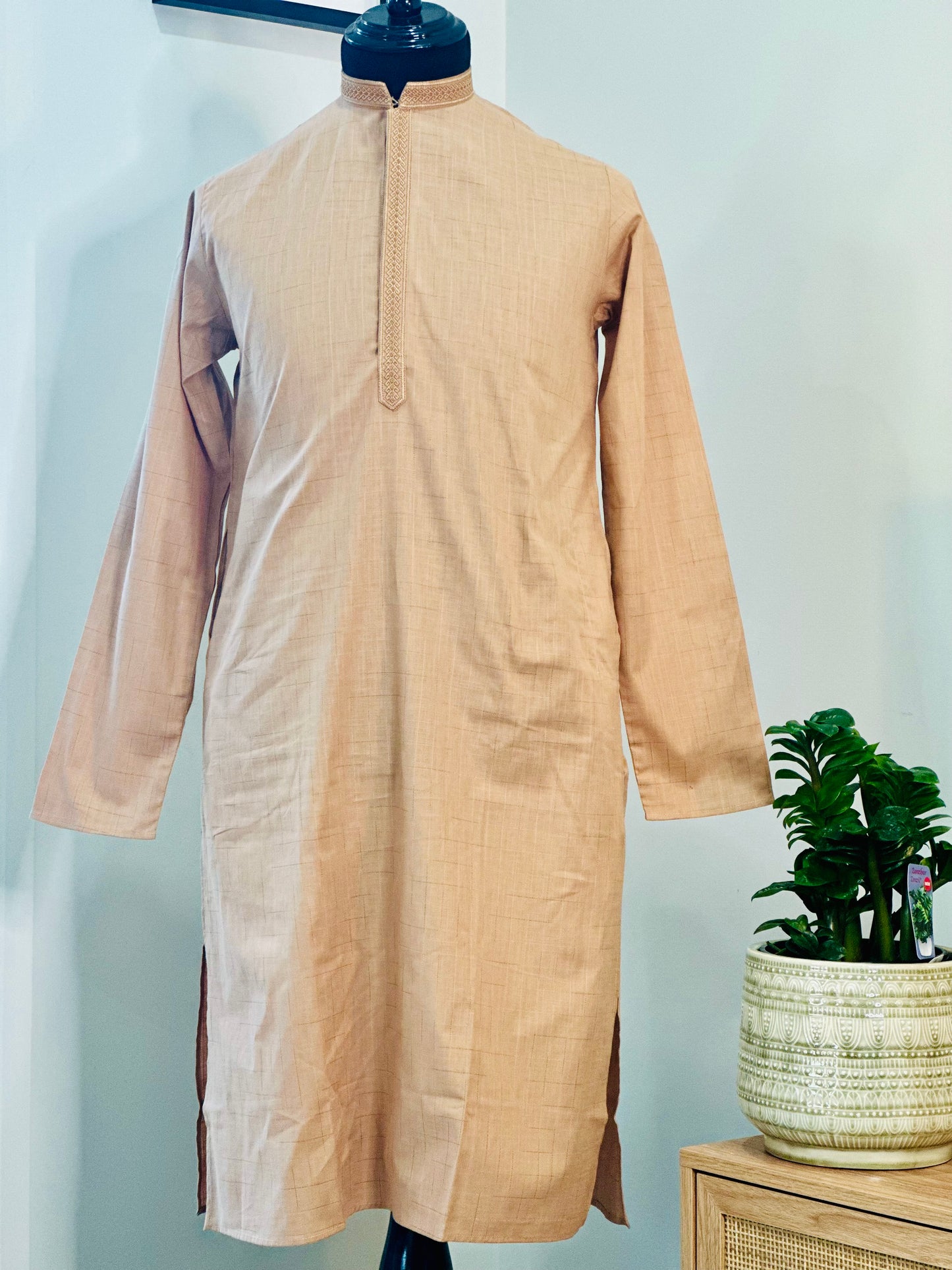 Cotton Mens Long Kurta- Beige