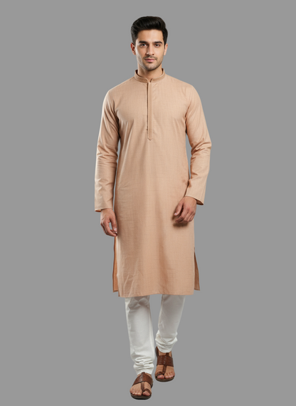 Cotton Mens Long Kurta- Beige