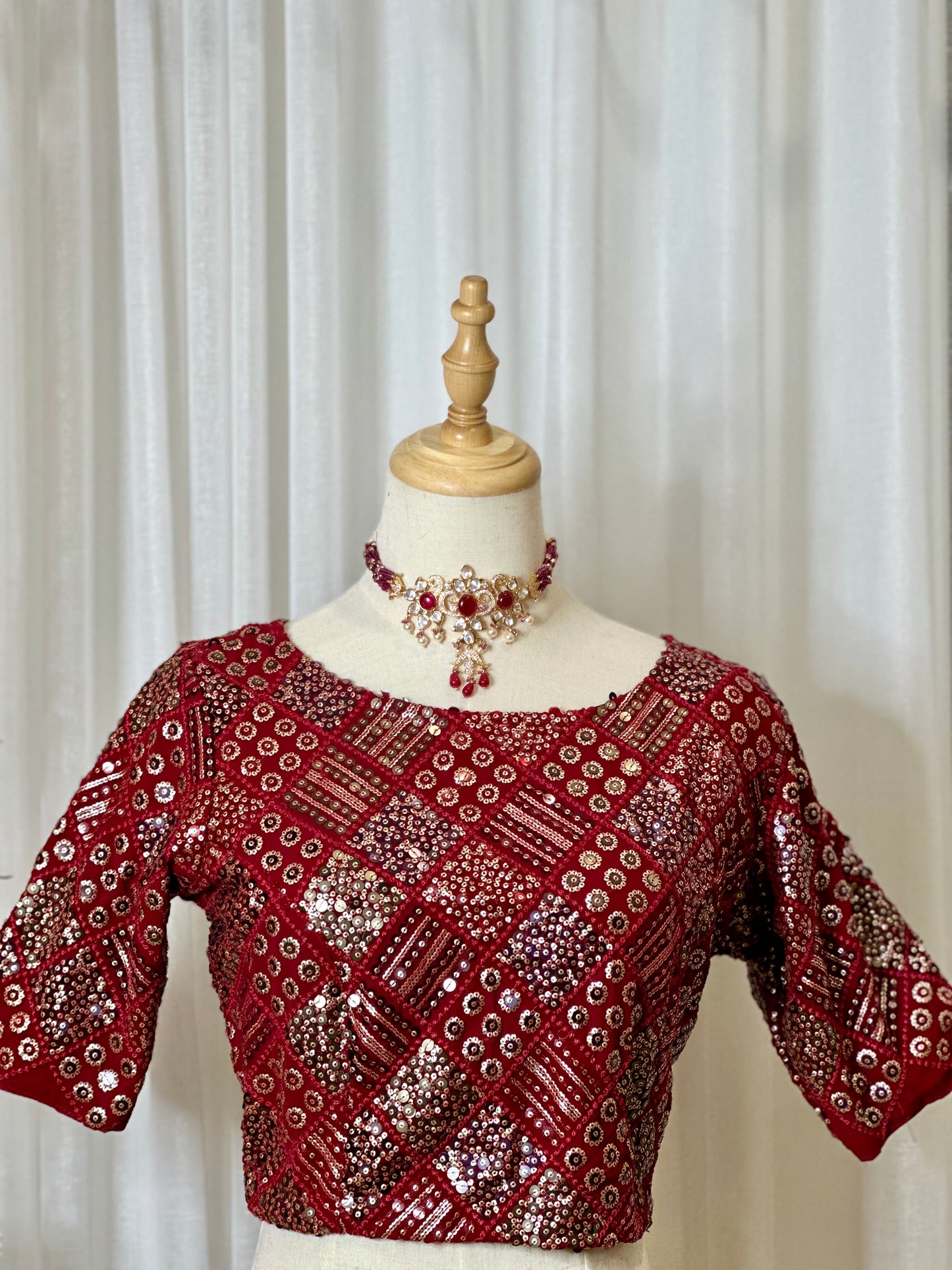 Sequins Work Blouses - Maroon