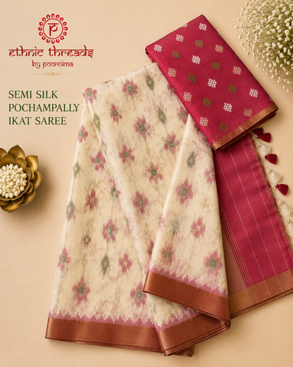 Semi Ikat Pochampally Saree
