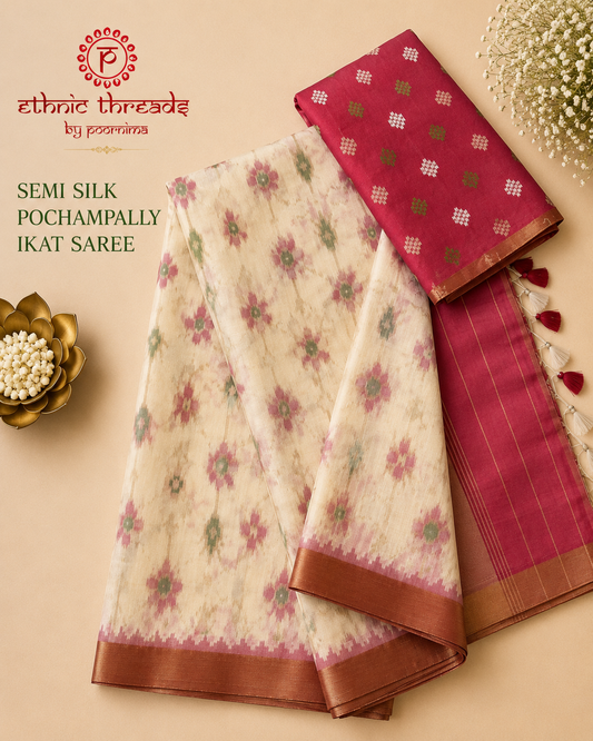Semi Ikat Pochampally Saree