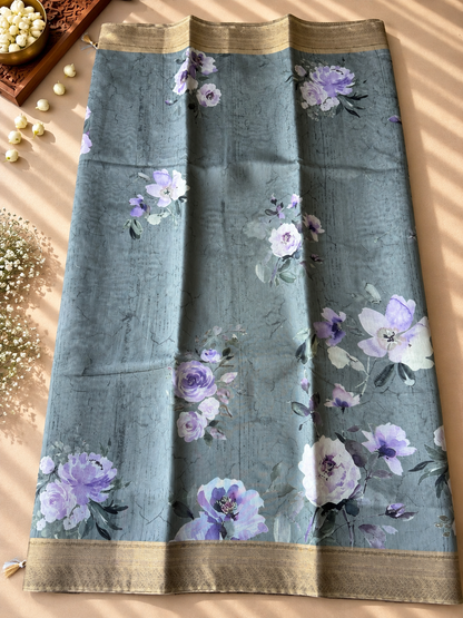 Floral Tissue Saree with Gold Border