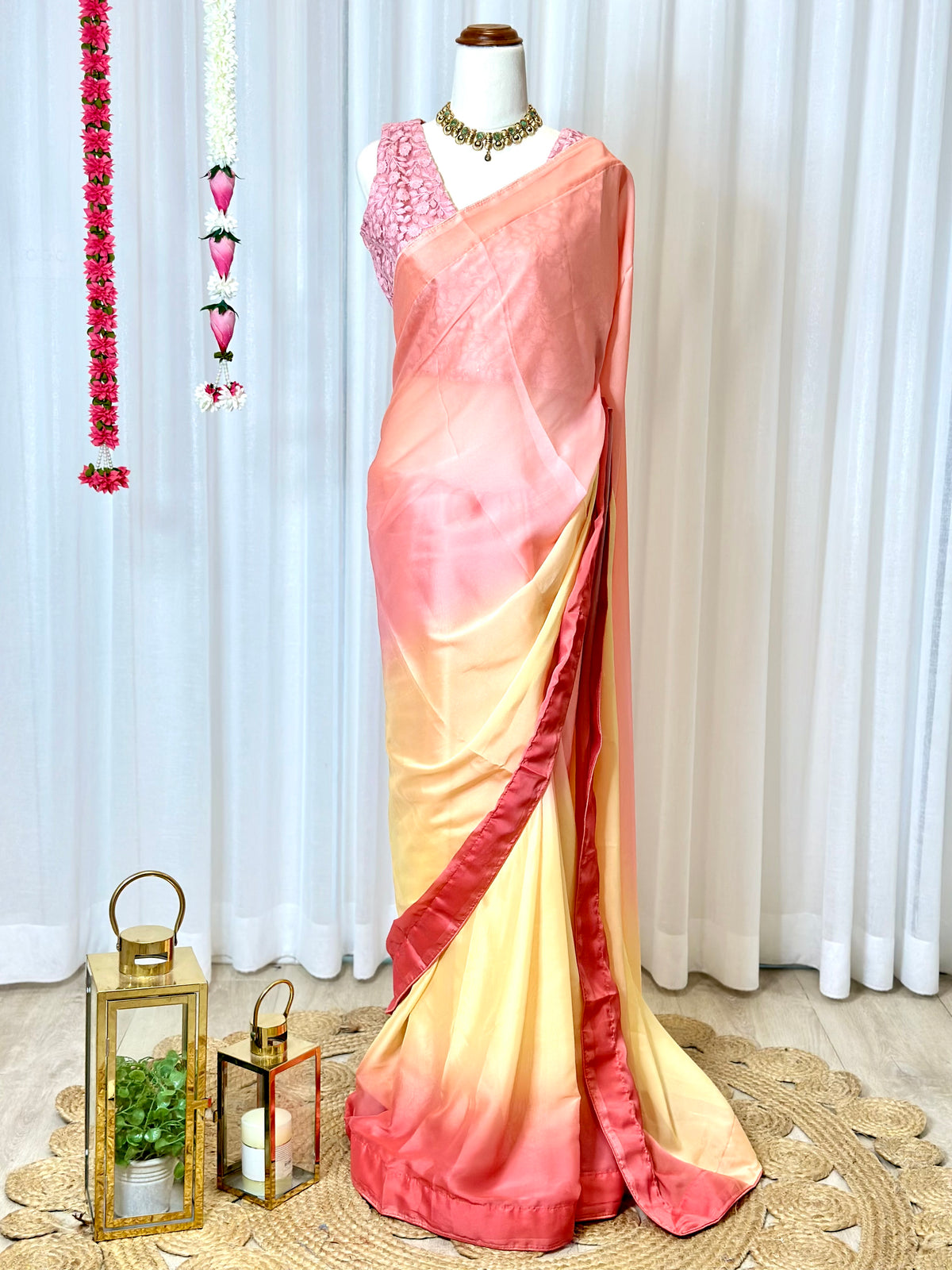 Ombré Shaded Chiffon Saree and Designer Blouse