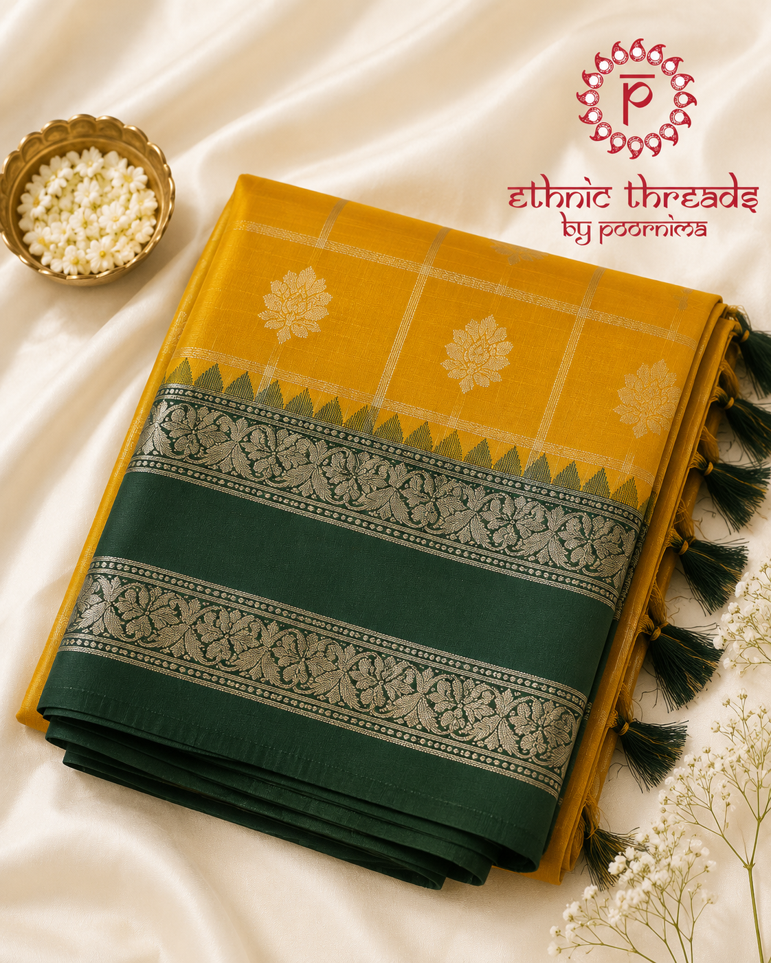 Semi Silk Saree with Zari Checks & Contrast Border