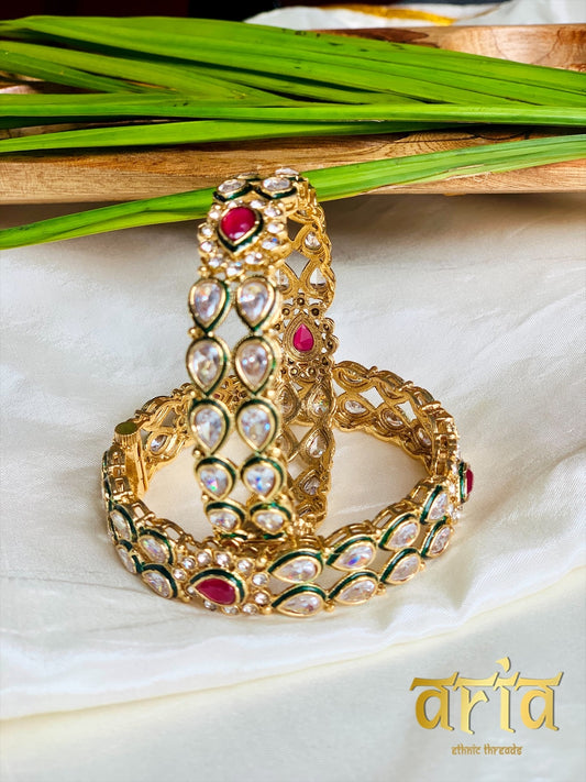 Kundan Polki with AD Kada Bangles- Kemp Stones