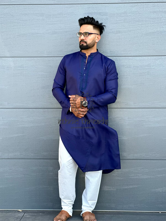 Cotton Mens Long Kurta- Violet