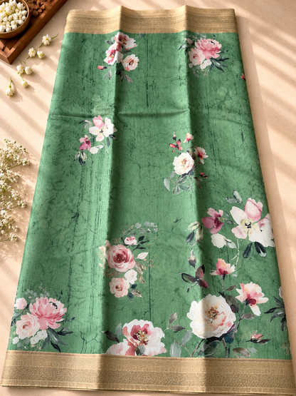 Floral Tissue Saree with Gold Border