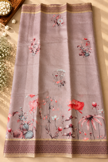 Floral Tissue Saree with Gold Border