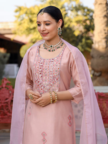 Pastel Pink Salwar Set with Hand Embroidery