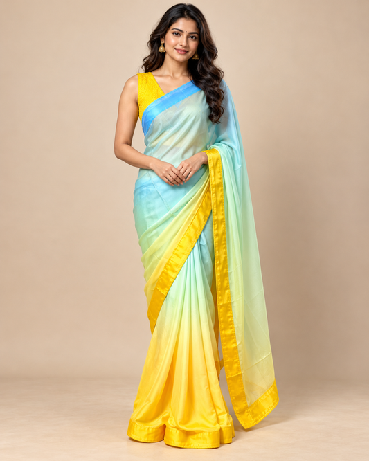 Ombré Shaded Chiffon Saree and Designer Blouse