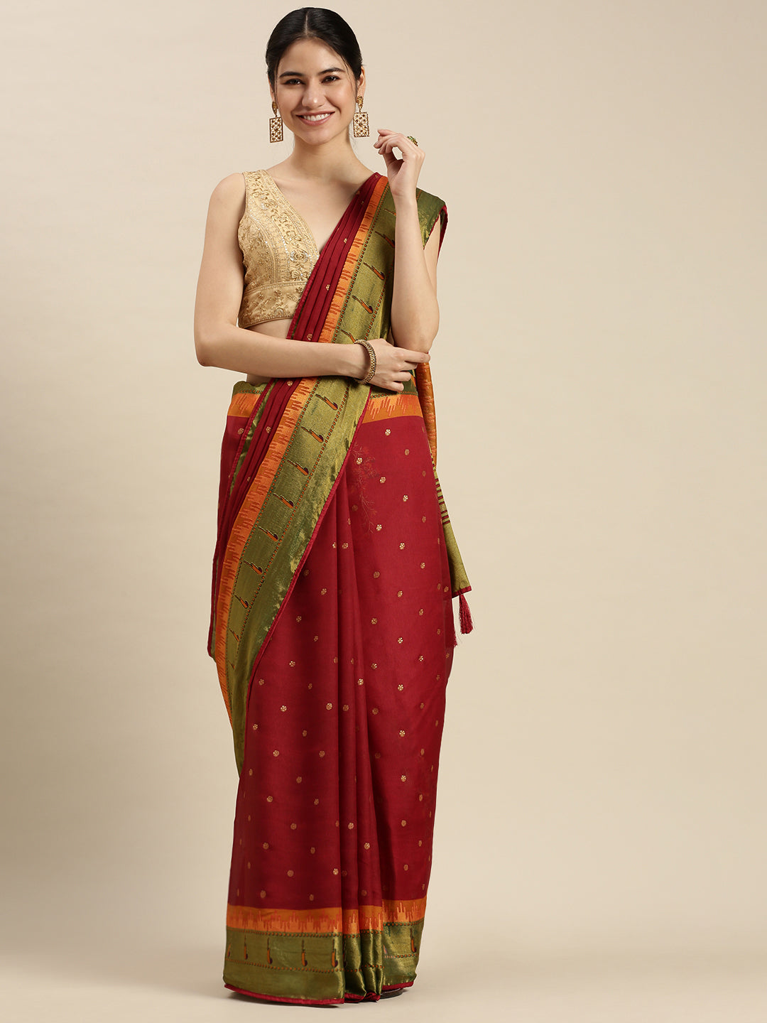 Paithani Silk Cotton Saree with Woven  Zari Border