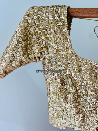 Gold Glossy Soft Tissue  Saree And Blouse