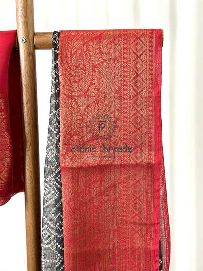 Silk Cotton Saree with Floral Prints & Zari Border