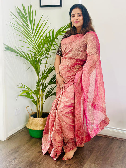 Crush Tissue Saree with Pre-Stitched  Blouse