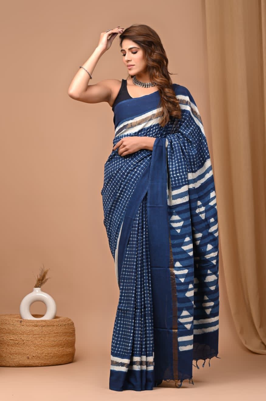 Indigo Saree in Maheswari Silk