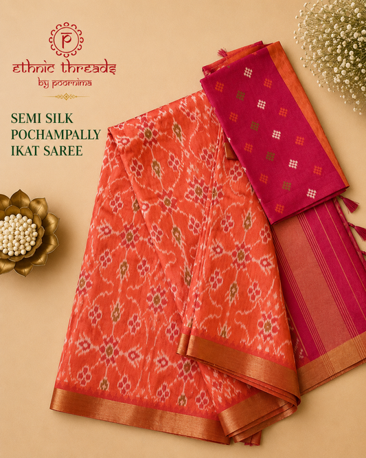 Semi Ikat Pochampally Saree