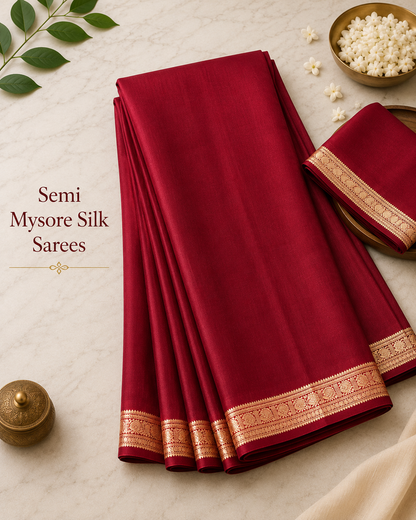 Semi Mysore Silk Saree with Rich Zari Border