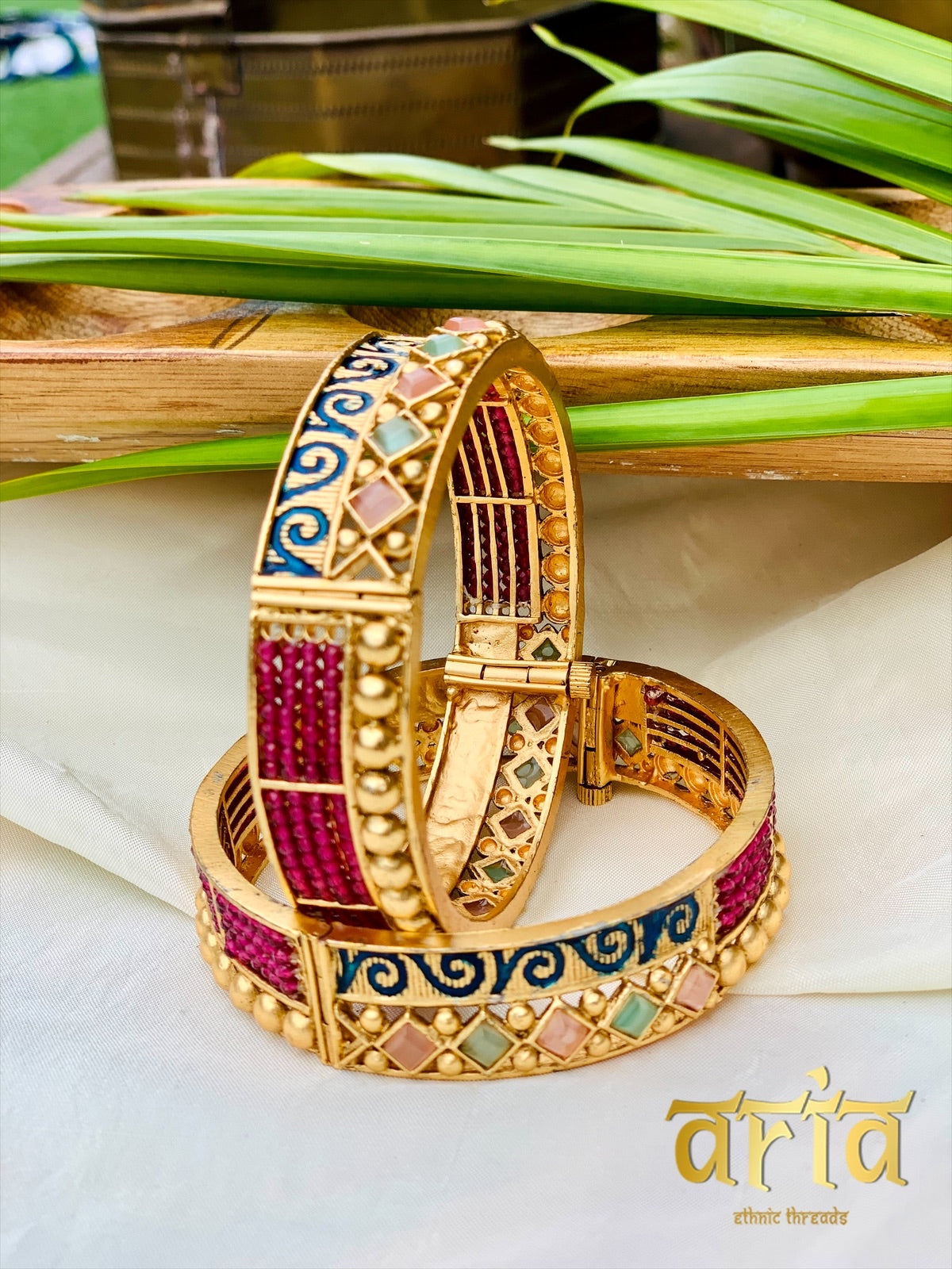 Antique Meenakari Kada Bangles with Kemp Stones