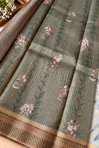 Floral Tissue Saree with Gold Border