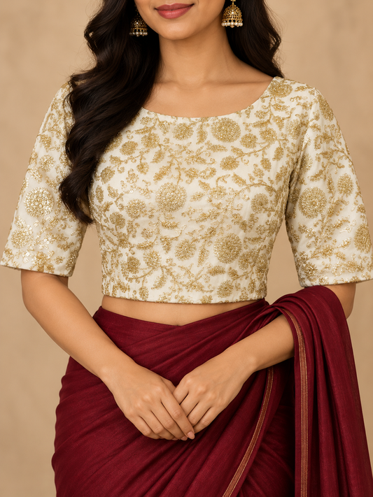 Zari Work Blouses - White