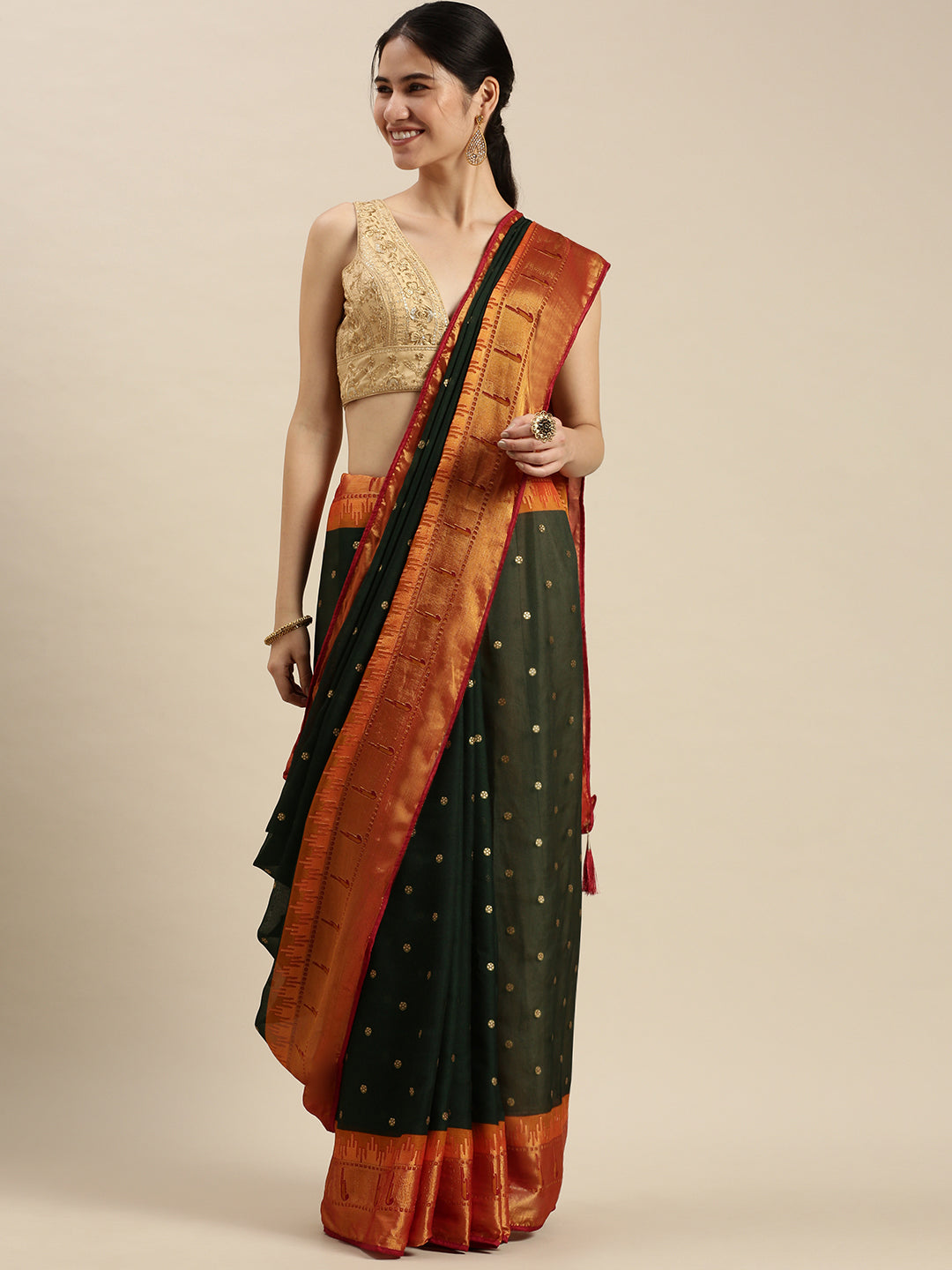 Paithani Silk Cotton Saree with Woven  Zari Border