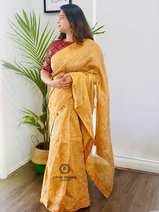 Crush Tissue Saree with Pre-Stitched  Blouse