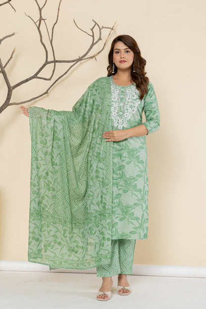 Sage Green Cotton Printed Suit Set