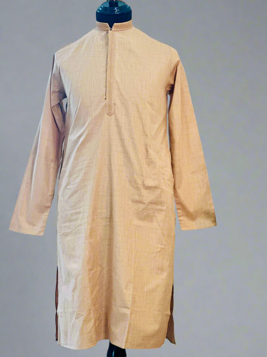 Cotton Mens Long Kurta- Beige