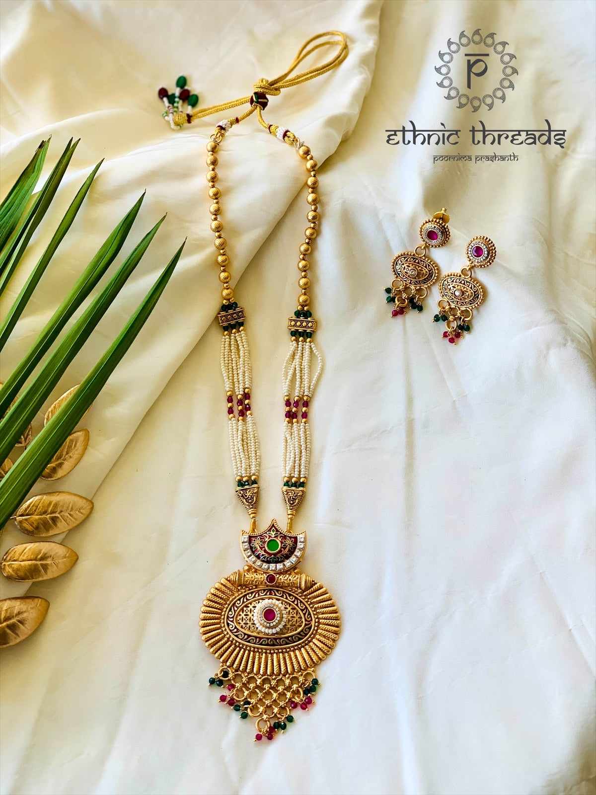 Temple Long Necklace Meenakari Kundan Set