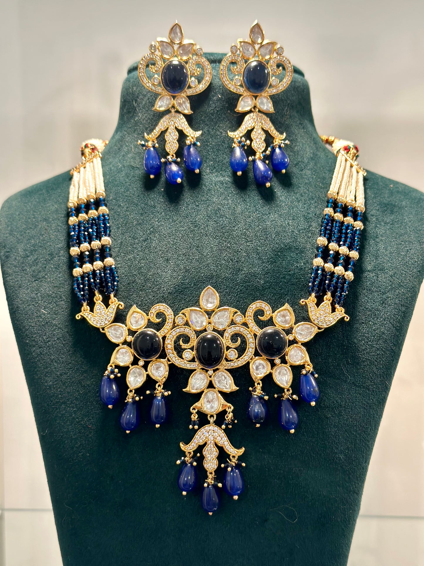 Uncut Polki Choker Set with Semi-precious Stones- Blue