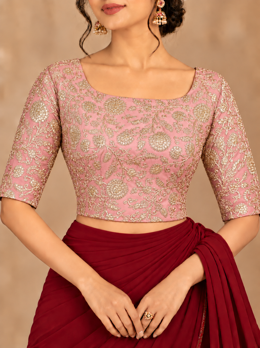 Zari Work Blouses - Baby Pink