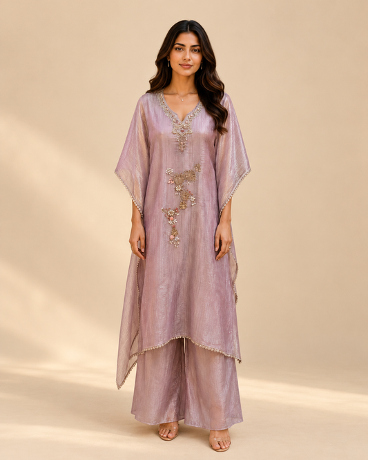 Dusty Mauve Embellished Kaftan-Style Set
