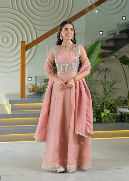 Blush Pink Embellished Anarkali Gown Set