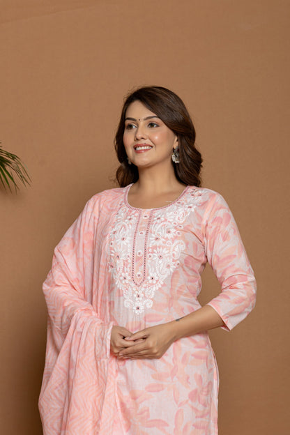Baby Pink Cotton Printed Suit Set