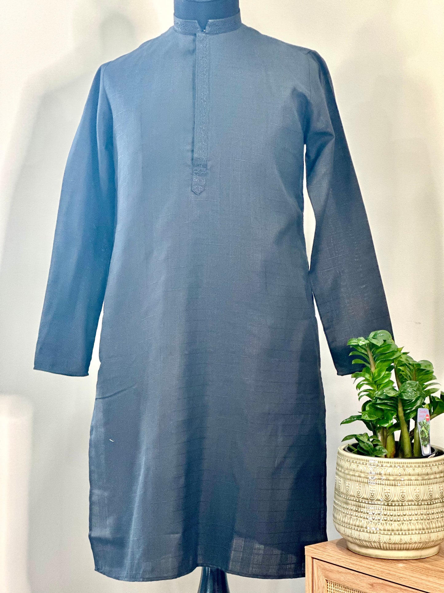 Cotton Mens Long Kurta- Black