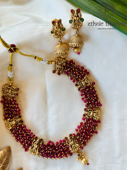 Lakshmi Temple Necklace set - Ruby Red