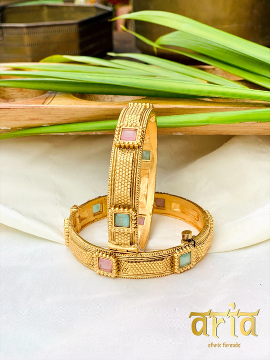 Golden Kada Bangles - Multi Stones